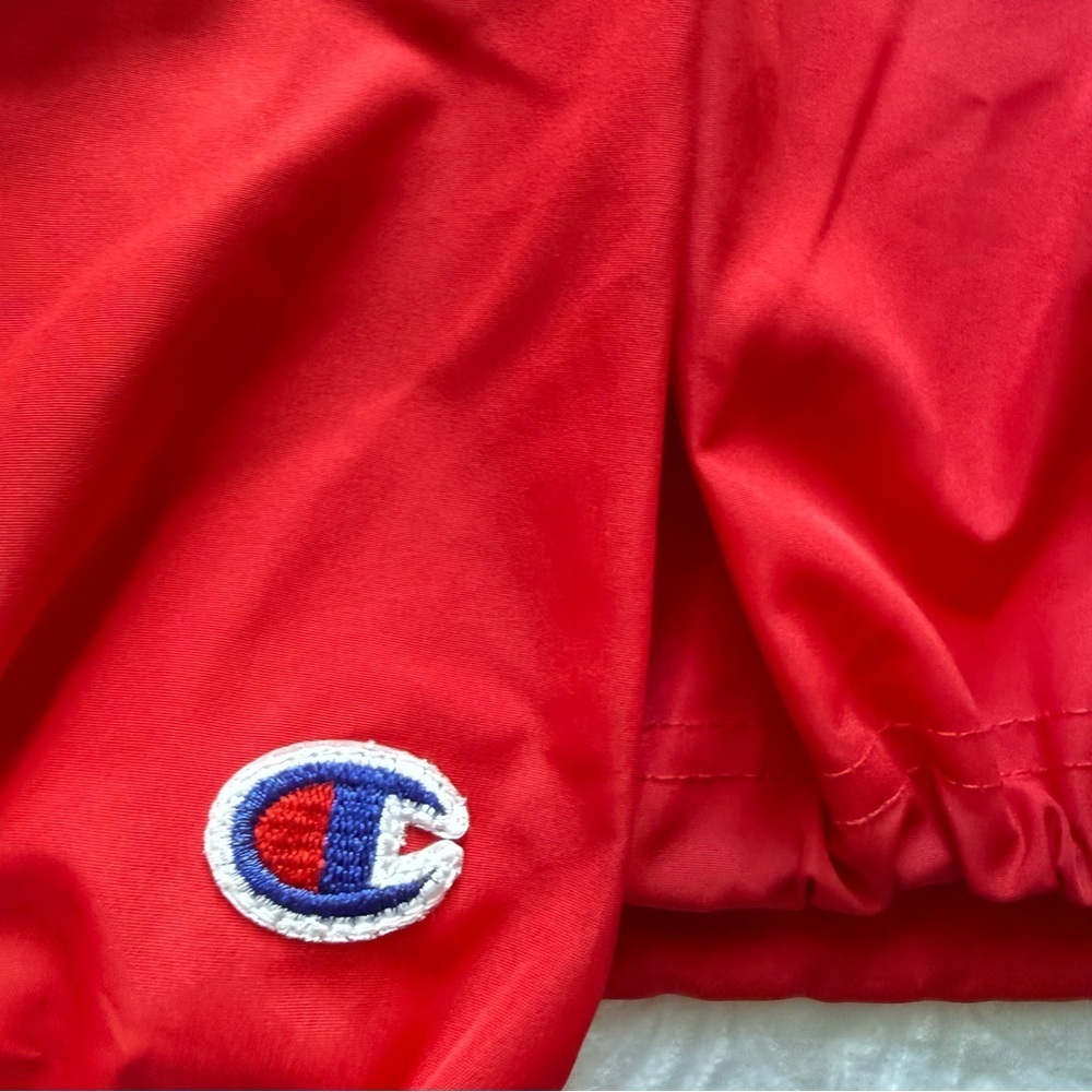 Champion Red Half Zip Windbreaker Jacket L Lightweight Hooded Pullover CC Logo - Picture 10 of 14